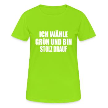 Je vote vert et j’en suis fier - T-shirt respirant Femme - vert néon - Devant - AI Model Female 172 dark (172cm)