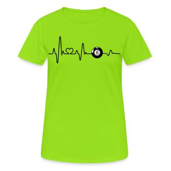 Billard boule de billard noir huit battements de coeur ECG - T-shirt respirant Femme - vert néon - Devant - AI Model Female 172 dark (172cm)