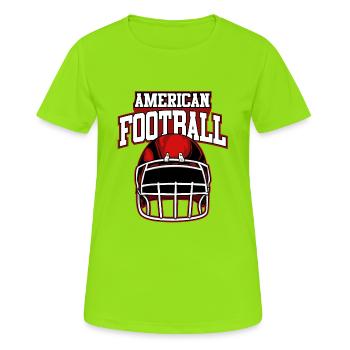 Cool American Football Sport Helm Fan Shirts|NaKos - Frauen T-Shirt atmungsaktiv - Neongrün - Vorne - AI Model Female 172 dark (172cm)