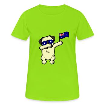 Champion du monde de Dabbing Dog Pug en Australie - T-shirt respirant Femme - vert néon - Devant - AI Model Female 172 dark (172cm)