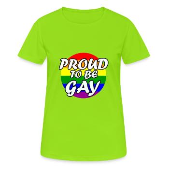 Proud to be gay - Frauen T-Shirt atmungsaktiv - Neongrün - Vorne - AI Model Female 172 dark (172cm)