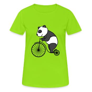 Panda Riding Retro Fahrrad mit großen Rad Panda - Frauen T-Shirt atmungsaktiv - Neongrün - Vorne - AI Model Female 172 dark (172cm)