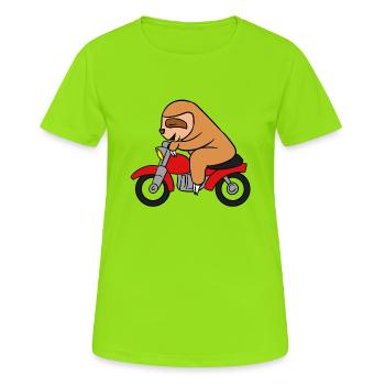 Sloth Riding Motorcycle T-Shirt Funny Animal - Women's Breathable T-Shirt - neon green - Front - AI Model Female 172 dark (172cm)