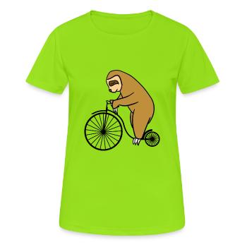 Sloth Riding Retro Bicycle With Big Wheel Cute - Women's Breathable T-Shirt - neon green - Front - AI Model Female 172 dark (172cm)