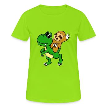 Sloth Riding T-Rex T-Shirt Funny Cute Sloth - Women's Breathable T-Shirt - neon green - Front - AI Model Female 172 dark (172cm)