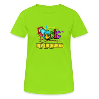 La musique est mon cadeau Grafitti langue - T-shirt respirant Femme - vert néon - Devant - AI Model Female 172 dark (172cm)