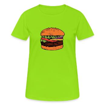 Burger Hamburger Cheeseburger Fast Food Hunger - T-shirt respirant Femme - vert néon - Devant - AI Model Female 172 dark (172cm)