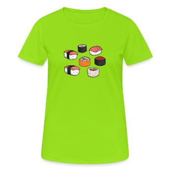 Sushi Asiatische Küche Fast Food Foodie Stäbchen - Frauen T-Shirt atmungsaktiv - Neongrün - Vorne - AI Model Female 172 dark (172cm)