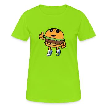 Burger Hamburger Cheeseburger Fast Food Hunger - T-shirt respirant Femme - vert néon - Devant - AI Model Female 172 dark (172cm)