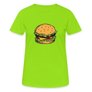 Burger Hamburger Cheeseburger Fast Food Hunger - T-shirt respirant Femme - vert néon - Devant - AI Model Female 172 dark (172cm)