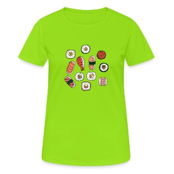 Sushi Asiatische Küche Fast Food Foodie Stäbchen - Frauen T-Shirt atmungsaktiv - Neongrün - Vorne - AI Model Female 172 dark (172cm)