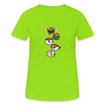 Sushi Asiatische Küche Fast Food Foodie Stäbchen - Frauen T-Shirt atmungsaktiv - Neongrün - Vorne - AI Model Female 172 dark (172cm)