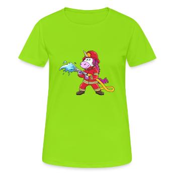 Lustiges Einhorn als Feuerwehrmann Design - T-shirt respirant Femme - vert néon - Devant - AI Model Female 172 dark (172cm)