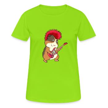 Lustiges Meerschweinchen Punk Rock Gitarre Musik - Frauen T-Shirt atmungsaktiv - Neongrün - Vorne - AI Model Female 172 dark (172cm)