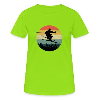 Ski Freeride Winter Sports Skiing Freeride Powder - Women's Breathable T-Shirt - neon green - Front - AI Model Female 172 dark (172cm)
