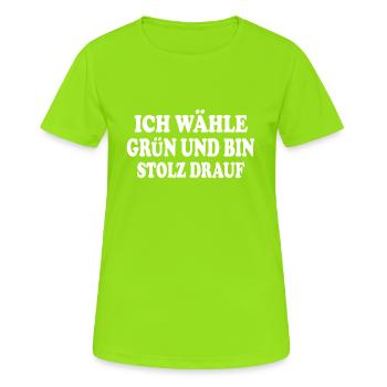 Je vote vert et j'en suis fier - T-shirt respirant Femme - vert néon - Devant - AI Model Female 172 dark (172cm)
