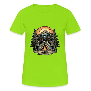 Tente de camping - T-shirt respirant Femme - vert néon - Devant - AI Model Female 172 dark (172cm)