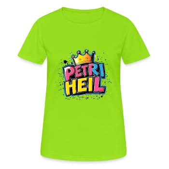 Petri Heil Fischen - Frauen T-Shirt atmungsaktiv - Neongrün - Vorne - AI Model Female 172 dark (172cm)