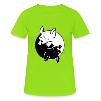 Yin Yang Dogs Chinese Tai Chi Symbol Pun Corgi - Women's Breathable T-Shirt - neon green - Front - AI Model Female 172 dark (172cm)
