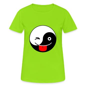 Yin Yang clin d'oeil et Tounge Emoji Tai Chi symbole mignon - T-shirt respirant Femme - vert néon - Devant - AI Model Female 172 dark (172cm)