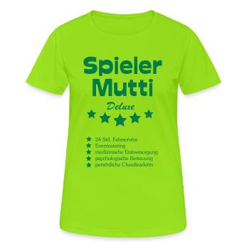 Spieler Mutti Deluxe - Frauen T-Shirt atmungsaktiv - Neongrün - Vorne - AI Model Female 172 dark (172cm)