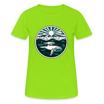 Buckelwalfamilie Meerestiere Sonne Ozean Meer - Frauen T-Shirt atmungsaktiv - Neongrün - Vorne - AI Model Female 172 dark (172cm)