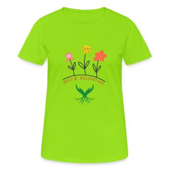 Relax Blumen Design - Frauen T-Shirt atmungsaktiv - Neongrün - Vorne - AI Model Female 172 dark (172cm)