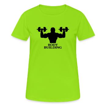 Bodybuilder mit Hanteln - Frauen T-Shirt atmungsaktiv - Neongrün - Vorne - AI Model Female 172 dark (172cm)