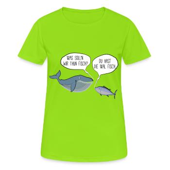 Thunfisch und Walfisch - Frauen T-Shirt atmungsaktiv - Neongrün - Vorne - AI Model Female 172 dark (172cm)