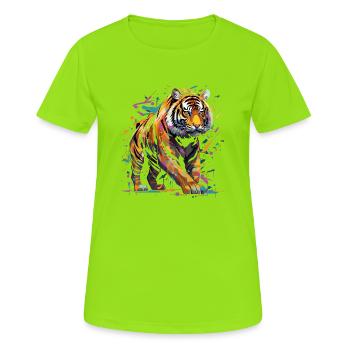Wütender Tiger. Wut im Graffiti-Stil. - Frauen T-Shirt atmungsaktiv - Neongrün - Vorne - AI Model Female 172 dark (172cm)