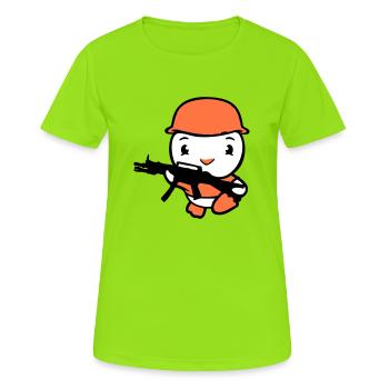 Ente Soldat Armee Berufssoldat Helm Waffe rennt - Frauen T-Shirt atmungsaktiv - Neongrün - Vorne - AI Model Female 172 dark (172cm)