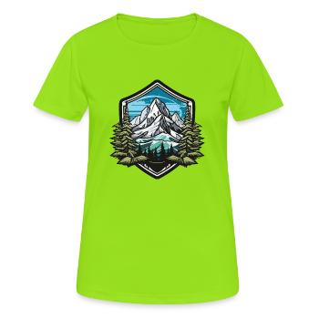 Berge Winter Wald Gipfel - Frauen T-Shirt atmungsaktiv - Neongrün - Vorne - AI Model Female 172 dark (172cm)
