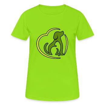 Chat abstrait et chien dans le cœur. - T-shirt respirant Femme - vert néon - Devant - AI Model Female 172 dark (172cm)