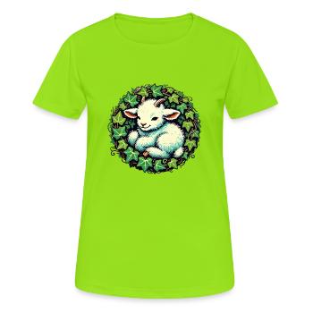 Ziege mit Efeu Botanisches Naturdesign - Frauen T-Shirt atmungsaktiv - Neongrün - Vorne - AI Model Female 172 dark (172cm)