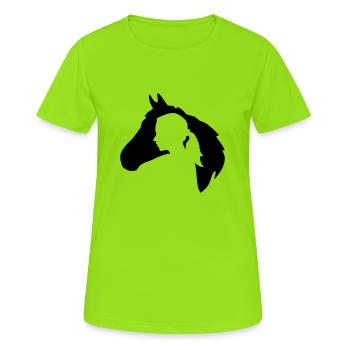Pferdekopf mit Frauensilhouette - Frauen T-Shirt atmungsaktiv - Neongrün - Vorne - AI Model Female 172 dark (172cm)
