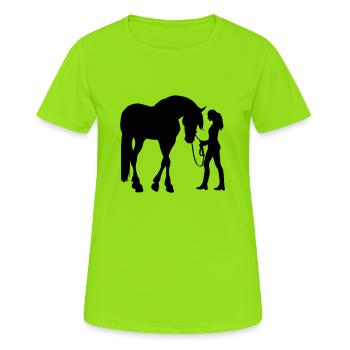 Frau Mit Pferd Silhouette Vertrauen - Frauen T-Shirt atmungsaktiv - Neongrün - Vorne - AI Model Female 172 dark (172cm)