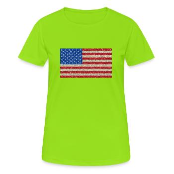 Amerikanische Flagge Fahne USA Patriot Glitzer - Frauen T-Shirt atmungsaktiv - Neongrün - Vorne - AI Model Female 172 dark (172cm)