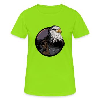 Aigle - forêt - hibou - hibou royal - autoroute - route - T-shirt respirant Femme - vert néon - Devant - AI Model Female 172 dark (172cm)