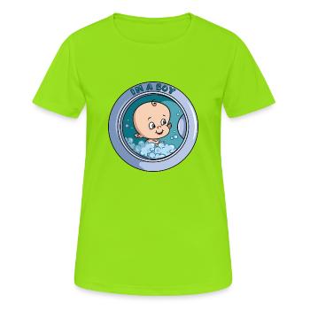 Ich bin ein Junge - Waschmaschine - Frauen T-Shirt atmungsaktiv - Neongrün - Vorne - AI Model Female 172 dark (172cm)