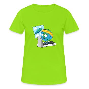 terre rond disque disque de terre globe terrestre planète - T-shirt respirant Femme - vert néon - Devant - AI Model Female 172 dark (172cm)