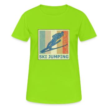 Vintage Retro Ski Weitsprung Skiflug Skispringen - Frauen T-Shirt atmungsaktiv - Neongrün - Vorne - AI Model Female 172 dark (172cm)