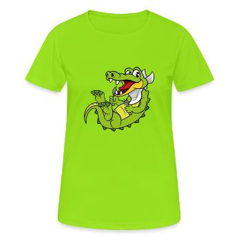Kroko Kaiman Reptilien Tiere - Frauen T-Shirt atmungsaktiv - Neongrün - Vorne - AI Model Female 172 dark (172cm)