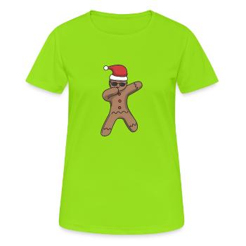 Gingerbread man dabbing cadeau de Noël - T-shirt respirant Femme - vert néon - Devant - AI Model Female 172 dark (172cm)