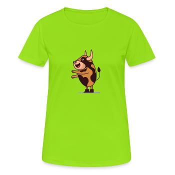Kuh Kühe Cartoon Comic - Frauen T-Shirt atmungsaktiv - Neongrün - Vorne - AI Model Female 172 dark (172cm)