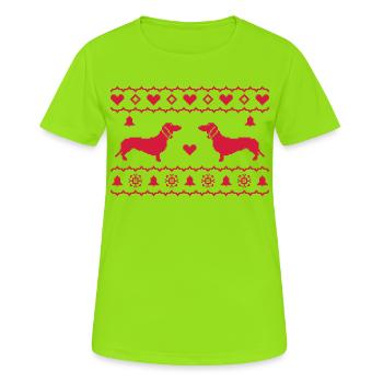 X-Mas Dackel - Women's Breathable T-Shirt - neon green - Front - AI Model Female 172 dark (172cm)