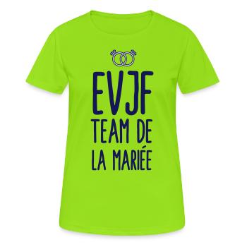 EVJF Team de la mariée - T-shirt respirant Femme - vert néon - Devant - AI Model Female 172 dark (172cm)