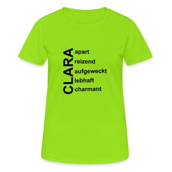 Clara - Ein ganz spezielles Design für Clara - Frauen T-Shirt atmungsaktiv - Neongrün - Vorne - AI Model Female 172 dark (172cm)