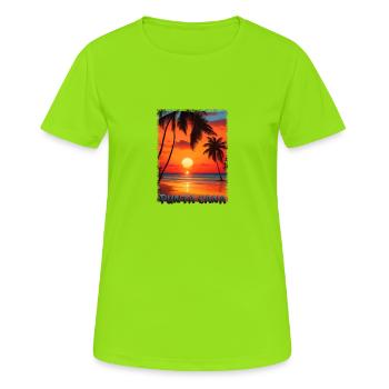 Vacances d’été Punta Cana: Sunset Grunge Style - T-shirt respirant Femme - vert néon - Devant - AI Model Female 172 dark (172cm)