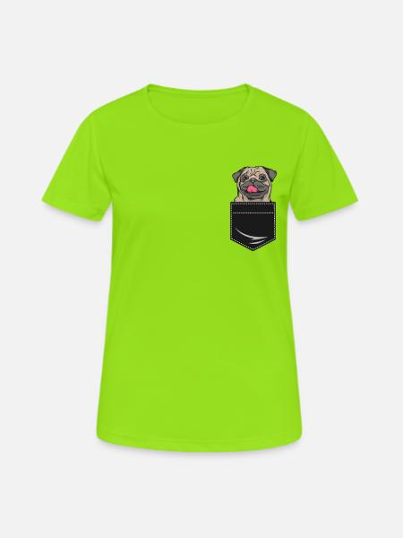 Pug dog in shirt pocket gift pocket - Women's Breathable T-Shirt - neon green