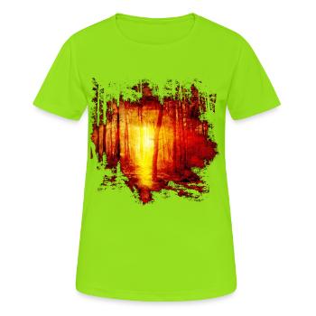 Nature forest trees sunbeam sun gift idea - Women's Breathable T-Shirt - neon green - Front - AI Model Female 172 dark (172cm)